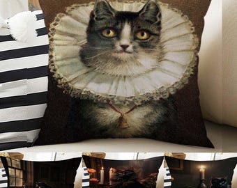 Dark Academia Pillow Cover with Gothic Cats, Moody Goth Cat Throw Pillowcase, Decorative Accent for Home Decor Cushion