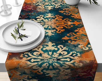 Table Runner Vintage Turkish Ottoman Kilim Ethnic Watercolor Dining Room Decor Textile Accent Home Decoration, Farmhouse Decor
