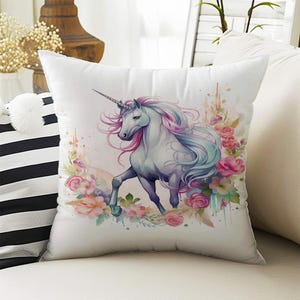 Decoración para habitación infantil: lindas fundas de almohada con diseño de unicornio y manguera, cojines llamativos para guardería y fundas decorativas para sala de juegos.