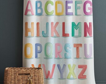 Alphabet Educational Letters Nursery Curtains – Custom Kids Room Drapes & Cute Bedroom Window Treatment Decor with Gift Pillow Covers