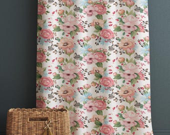 Colorful Flowers Floral Roses Girl Nursery Curtains – Custom Kids Room Drapes & Cute Bedroom Window Treatment Decor with Gift Pillow Covers