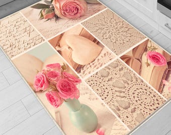 Pink Retro Floral Kitchen Runner Rug - Washable Non-Slip Floor Mat for Home Decor & Modern Kitchen Design