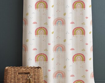 Boho Colorful Rainbow Nursery Curtains, Kids Room Window Drapes, Custom Size, Playful Bohemian Decor for Childrens Bedroom