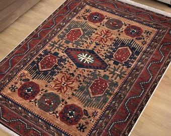 Brown Anatolian Classic Area Rug|Ethnic Print Turkish Rug|Vintage Carpet|Washable Living Room Rug|Ottoman Court Carpet|Traditional Decor