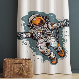 Space Astronaut Theme Curtains Custom Size | Kids Room Decor, Space Explorer Window Drapes, Outer Space Nursery Curtains