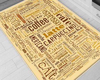Coffee Cafe Kitchen Runner Rug - Washable Non-Slip Floor Mat, Durable Modern Kitchen Decor for Cooking & Baking Areas