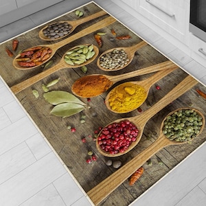 Spices Kitchen Runner Rug – Washable Non-Slip Cooking Mat, Durable & Comfortable Modern Floor Mat for Kitchen Decor