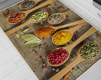 Spices Kitchen Runner Rug – Washable Non-Slip Cooking Mat, Durable & Comfortable Modern Floor Mat for Kitchen Decor
