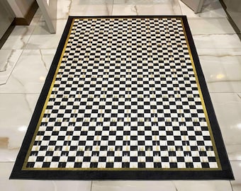 Checkered Black White Non-Slip Kitchen Runner Rug, Washable Modern Floor Mat for Home Decor, Durable Kitchen Mat, Easy Clean