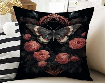 Dark Academia Pillow Cover, Gothic Mooth Cushion, Goth Decorative Throw Pillowcase, Moody Home Decor Accent