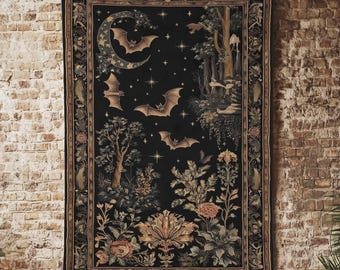Dark Academia Mystic Bat Tapestry, Witchy Decor Gothic Wall Art Hanging, Bat Lover Wall Tapestries, Whimsigoth Dark Celestial Home Decor