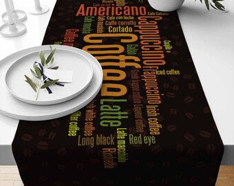 Table Runner Black Coffee Cafe Theme, Colorful Modern Dining Room Decor Accent, Home Decoration