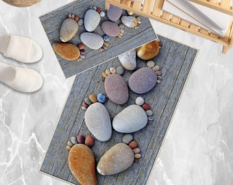 Gray Foot Stones Bathroom Rug - Non Slip Bath Mat, Quick Dry Washable Toilet Mat, Soft Modern Bathroom Decor