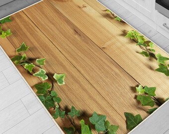 Wood Ivy Floral Kitchen Runner Rug, Washable Non-Slip Floor Mat, Modern Durable Home Decor Rug for Kitchen & Hallway