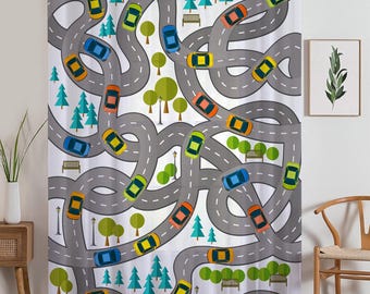 City Road Map Sheer Curtain for Kids Room, Lightweight Traffic Car Nursery Net Voile, Kids Room Window Drapes, Machine Washable