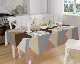 Brown Gray Yellow  Scandinav Geometric Triangle Background Pattern Tablecloth, Modern Nordic Dining Accent Cover