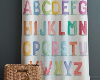 Alphabet window curtains, Alphabet Educational Letters Nursery Curtains – Custom Kids Room Drapes & Cute Bedroom Window Treatment Decor,