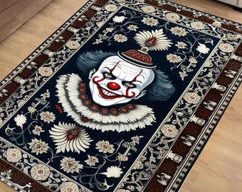 Scary Clown Rug for Gothic Decor - Horror Circus Clown Floor Mat, Washable Non-Slip Gothic Rug, Unique Home Gift