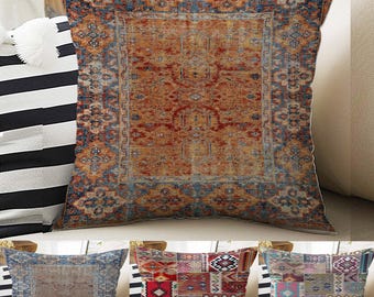 Bohemian Turkish Kilim Pillow Covers - Vintage Style Rug Design Cushion Case, Traditional Print Throw Pillow Accent