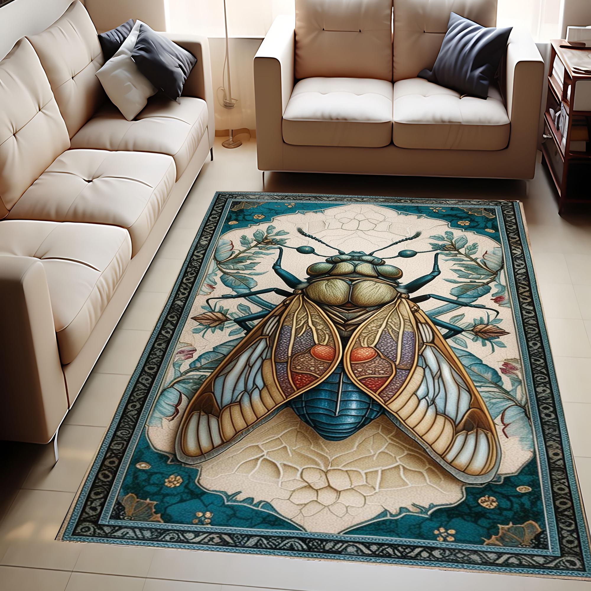 Cicada Rug for Weirdcore Cottagecore Decor, Whimsical Colorful Funky ...