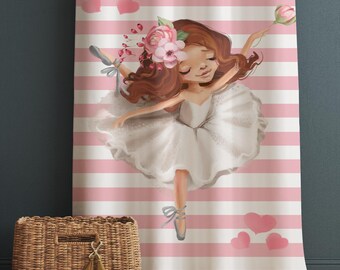 Cute Pink White Ballerina Girl Nursery Curtains – Custom Kids Room Drapes & Cute Bedroom Window Treatment Decor with Gift Pillow Covers