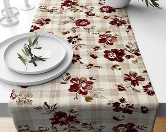 Table Runner Brown Boho Retro Floral Botanical Design Modern Dining Room Decor Accent Home Decoration
