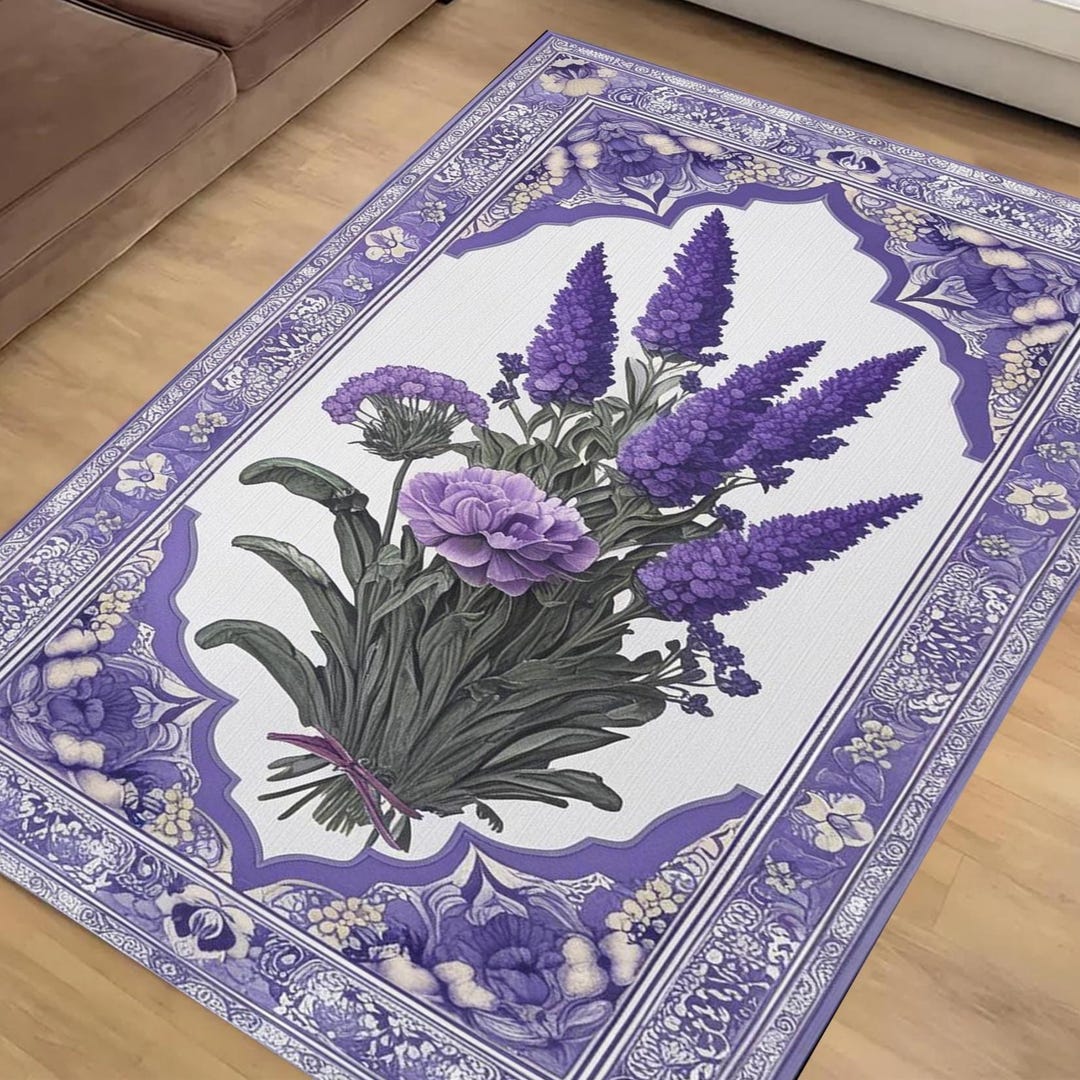 Vintage Lavender Rug, Floral Bedroom Carpet, Purple Lilac Flower Rug ...