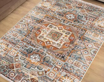 Anatolian Classic Area Rug|Ethnic Print Turkish Rug|Vintage Carpet|Washable Living Room Rug|Ottoman Court Carpet|Traditional Decor