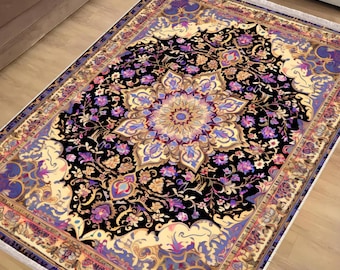 Purple Anatolian Area Rug|Ethnic Oriental Turkish Rug|Vintage Carpet|Chenille Washable Rug |Ottoman Court Carpet|Turkish Kilim Rug