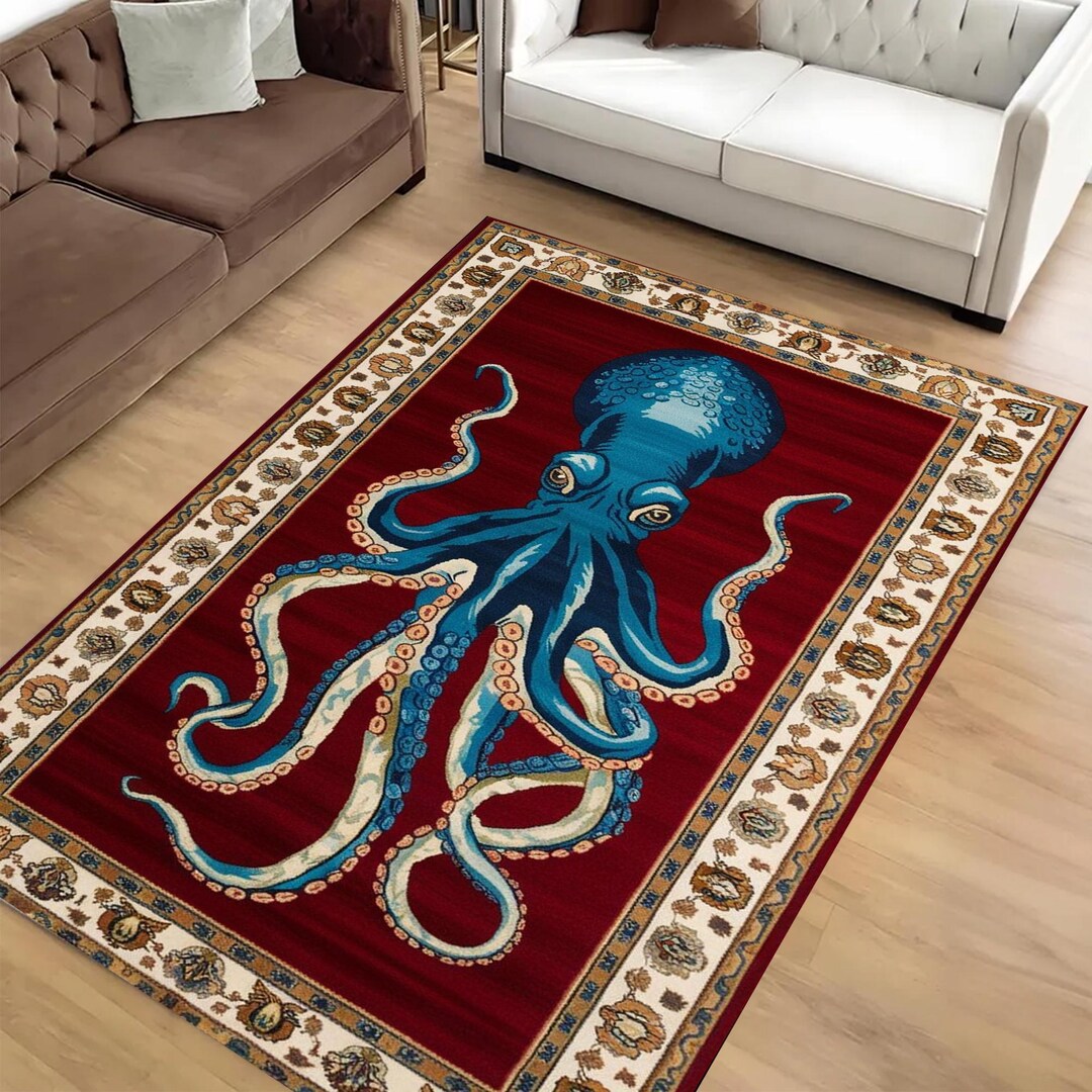 Octopus Under Sea Rug With A Persian Rug Border for Maximalist Home ...
