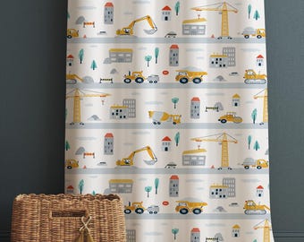 Construction Equipment Nursery Curtains Window Drapes, Custom Size Kids Room Decor, Gift Pillow Covers Toddler Room Houses, City Road Theme