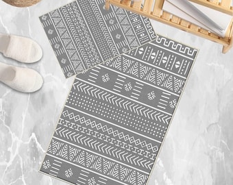 Gray White Aztec Boho Bathroom Rug Non Slip Quick Dry Bath Mat Tribal Geometric Toilet Mat Soft Washable Modern Decor