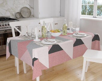 Pink Gray Black Scandinav Geometric Triangle Background Pattern Tablecloth, Modern Nordic Dining Accent Cover