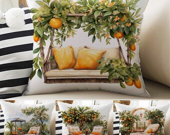 Pillow Cases Orange Farmhouse Garden Both Sides Printed Cozy Cottagecore Fruit Accent Cushion Cover Housewarming Gift