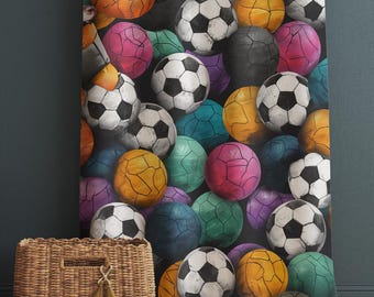 Colorful Balls Kids Curtains & Gift Pillow Covers, Custom Sports Ball Nursery Drapes, Child Bedroom Window Treatment Decor