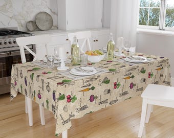 Colorful Vegetables Theme Pattern Cream Background Tablecloth, Modern Dining Accent Table Cover, Modern Kitchen Home Decor
