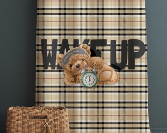 Kids Nursery Curtains Cute Bear Wake Up Sleepy Design Custom Size Window Drapes & Gift Pillow Covers Room Decor