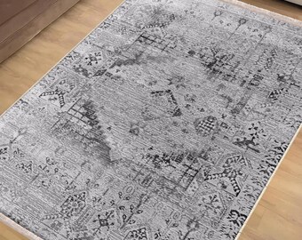 Gray Anatolian Classic Area Rug|Ethnic Print Turkish Rug|Vintage Carpet|Washable Living Room Rug|Ottoman Court Carpet|Traditional Decor