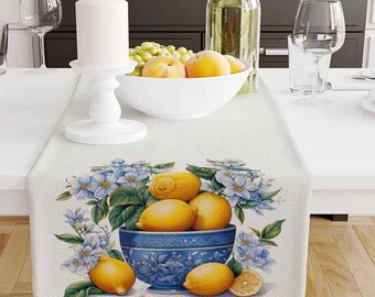 Table Runner Yellow Lemons Floral Pattern, Retro Farmhouse Decor for Dining Room & Home Accent, Farmhouse Decor