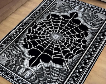 Black Gothic Rug Spider Web Area Rug Washable Goth Decor Dark Academia Living Room Carpet Whimsigoth Style