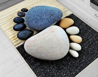 Blue Foot Spa Stones Washable Non-Slip Kitchen Runner Rug, Modern Home Decor Floor Mat, Durable Kitchen Mat