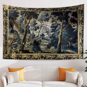 Fairy Forest Medieval Tapestry Wall Decor, Ethereal Dark Academia, Mystic Woodland, Botanical Forestcore Hanging, Dark Fantasy Wall Tapestry