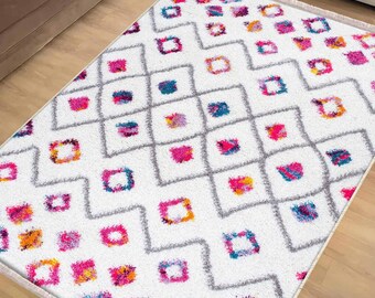 Colorful Nordic Modern Area Rug Runner, Geometric Nordic Anti-Slip Carpet, Unique Accent Room Mat, Chenille Washable Rug, Housewarming Gift