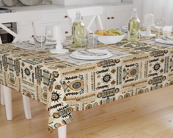 Art Deco Tablecloth Tribal Bohemian Aztec Pattern Linen Ethnic Turkish Modern Dining Accent Cover, Rectangle tablecloth, Housewarming gift