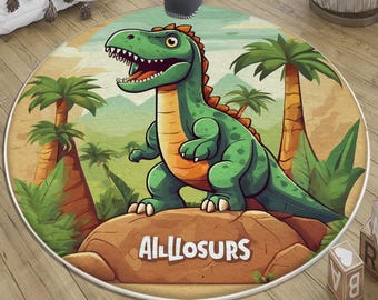 Dinosaur Nursery Rug Round Washable Non-Slip Jurassic Kids Room Decor Baby Room Gift with Pillowcase