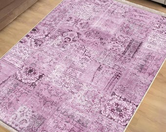 Purple Southwestern Classic Area Rug|Ethnic Print Turkish Rug|Vintage Carpet|Washable Living Room Rug|Ottoman Court Carpet|Traditional Decor