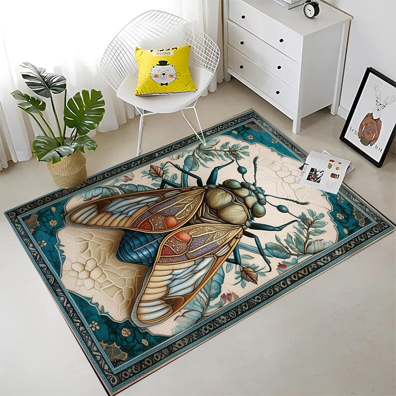 Cicada Rug for Weirdcore Cottagecore Decor, Whimsical Colorful Funky ...