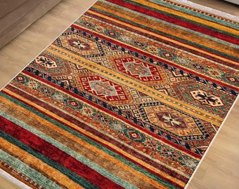 Yellow Red Southwestern Area Rug|Ethnic Print Turkish Rug|Vintage Carpet|Washable Living Room Rug|Ottoman Court Carpet|Traditional Decor