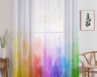 Colorful Rainbow Sheer Curtain for Girls Kids Room –Baby Nursery Net Voile, Lightweight & Machine Washable - Matching Accessories