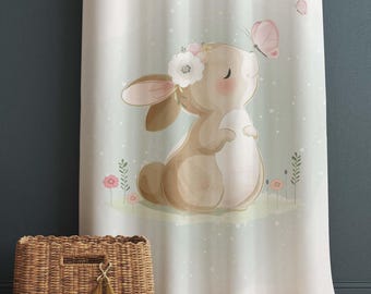 Cute Bunny Rabbit  Baby Nursery Curtains , Custom Baby Room Drapes, Gift Pillow Covers, Cute Bedroom Window Treatment Decor